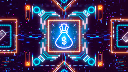 Money bag symbol on digital background. Finance and business Sack with dollar