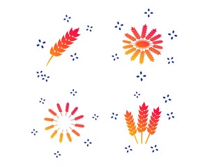 Agricultural icons. Gluten free or No gluten signs. Wreath of Wheat corn symbol. Random dynamic shapes. Gradient agriculture icon. Vector