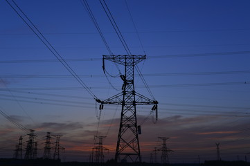 The power supply facilities of contour in the evening