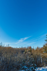 blue sky with white clouds over countryside landscape