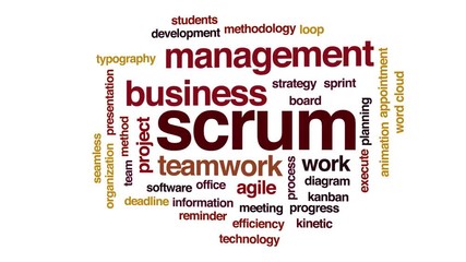 Scrum animated word cloud, text design animation. Kinetic typography.