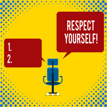 Writing Note Showing Respect Yourself. Business Concept For Believing That You Good And Worthy Being Treated Well Executive Chair Sharing Two Blank Square Speech Bubbles Right Left Side