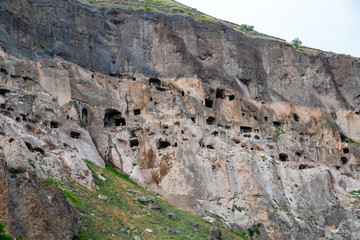 View of Vardzia caves. Vardzia is a cave monastery site in southern Georgia, excavated from the...