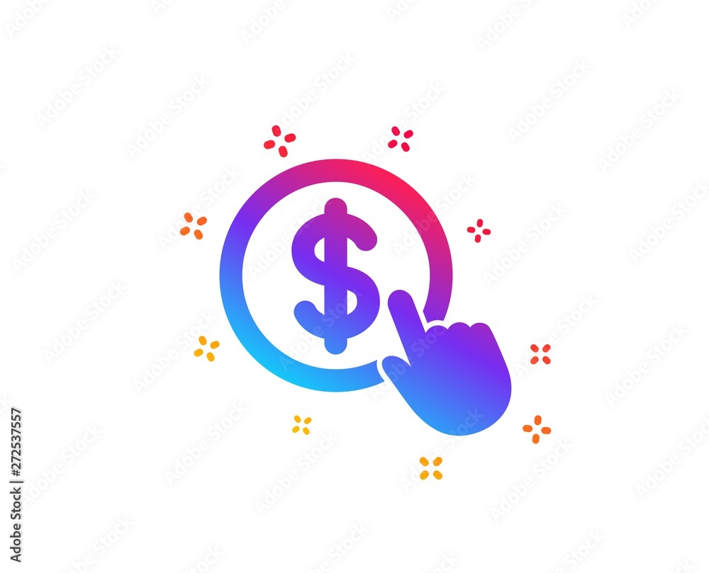 Poster hand click icon. currency exchange sign. cursor pointer symbol. to pay or get money. dynamic shapes.