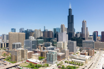 Chicago buildings skyline downtown aerial