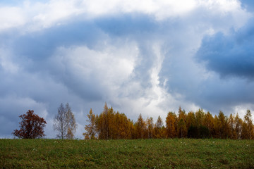 Fototapeta premium blue sky with white clouds over countryside landscape