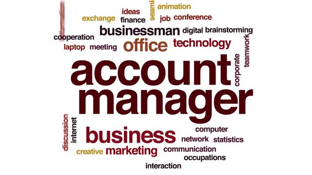 Account manager animated word cloud, text design animation. Kinetic typography.