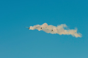 Airplane acrobatics in air show.
