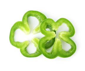 Slices of bell pepper for burger isolated on white, top view