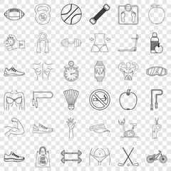 Diet icons set. Outline style of 36 diet vector icons for web for any design