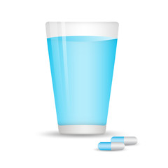 Glass of water with Capsule. Medicine. web icon, sign,  Design elements for business