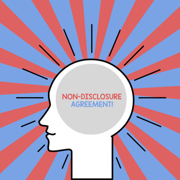 Text sign showing Non Disclosure Agreement. Business photo showcasing Legal Contract Confidential Material or Information Outline Silhouette Human Head Surrounded by Light Rays Blank Text Space