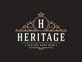 Luxury Logo template flourishes calligraphic elegant ornament lines. identity for Restaurant, Royalty, Boutique, Cafe, Hotel, Heraldic, Jewelry, Fashion and other vector illustration - Vector
