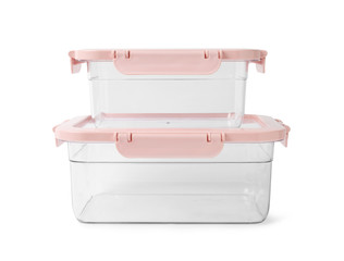 Empty clean boxes for products on white background