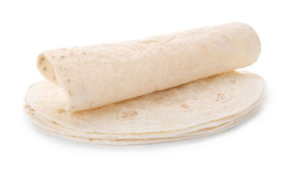 Corn tortillas on white background. Unleavened bread
