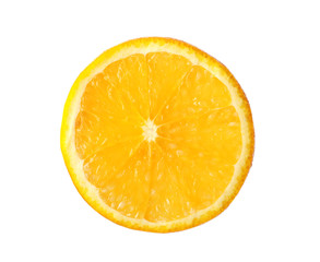 Slice of ripe orange on white background