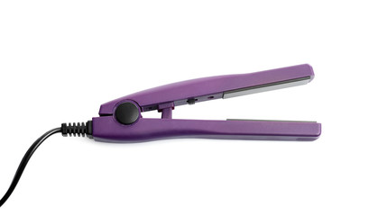Modern hair iron for straightening on white background