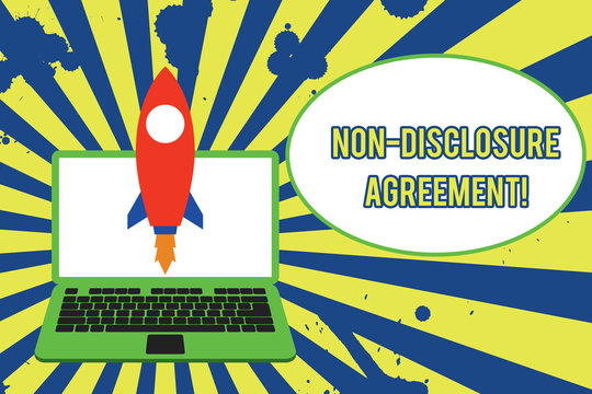 Text sign showing Non Disclosure Agreement. Business photo showcasing Legal Contract Confidential Material or Information Launching rocket up laptop . Startup project. Developing goal objectives