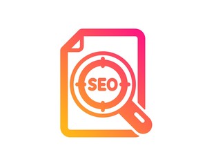 Seo target icon. Search engine optimization sign. File document symbol. Classic flat style. Gradient seo file icon. Vector