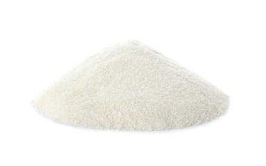 Fototapeta na wymiar Pile of protein powder on white background
