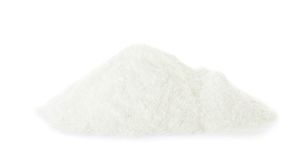 Pile of protein powder on white background