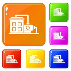 Factory building icons set collection vector 6 color isolated on white background