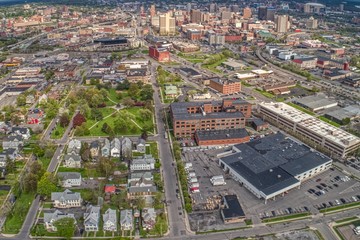 Aerial View of Syracuse, New York on a Cloudy Day
