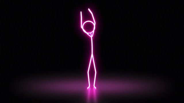 Looping happy stickman cheering and waving in a neon style