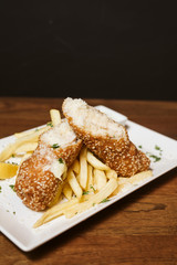  Chicken breast and French fries at the restaurant