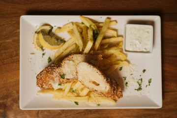 Chicken breast and French fries at the restaurant