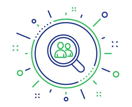 Business recruitment line icon. Search employees sign. Magnifying glass symbol. Quality design elements. Technology search employees button. Editable stroke. Vector