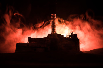 Creative artwork decoration. Chernobyl nuclear power plant at night. Layout of abandoned Chernobyl...