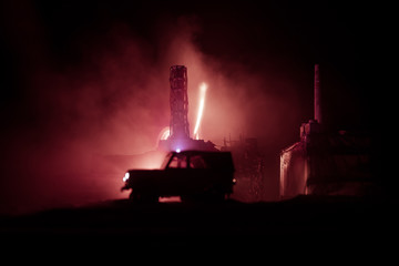 Creative artwork decoration. Chernobyl nuclear power plant at night. Layout of abandoned Chernobyl...