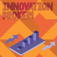 Writing note showing Innovation Broker. Business concept for help to mobilise innovations and identify opportunities Clustered 3D Bar Chart Graph in Perspective with Two Arrows