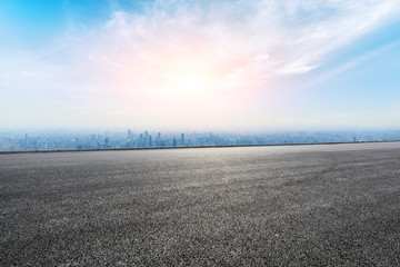 Empty road and modern city skyline in Shanghai,China