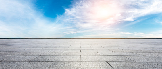 Empty floor and sky clouds landscape