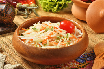 Green papaya salad. Traditional spicy Thai food 