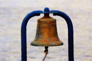 Gold bell in orthodox style. Digital painting