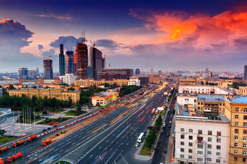 view of the state highway at sunset in Moscow