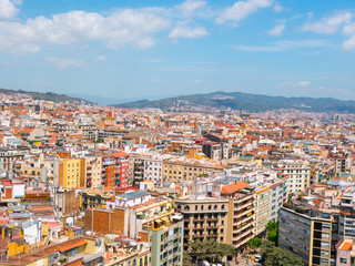 Fototapeta na wymiar Beautiful top view on Barcelona on sunny day, Spain
