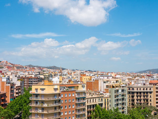 Beautiful top view on Barcelona on sunny day, Spain