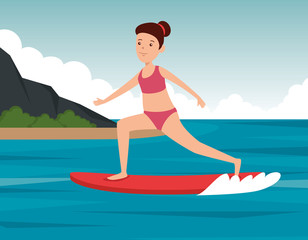 girl practice surfing activity in the landscape