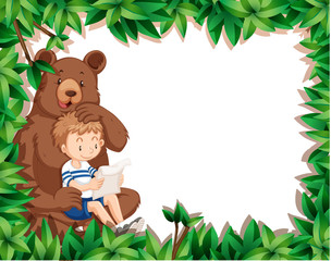 Boy and bear on nature border