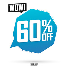 Sale 60% off, speech bubble banner, discount tag design template, app icon, vector illustration