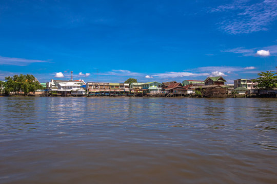 Amphawa Floating Market-Samut Songkhram:June1, 2019,atmosphere in the floating market,the community has boats to sell goods,tours and various product for tourists to visit in the area.Amphawa,Thailand