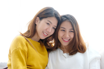 LGBT, Young cute asian women lesbian couple happy moment, friendship, homosexual, lesbian couple lifestyle