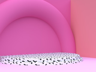 pink orange wall floor corner blank podium white black pattern 3d rendering geometric scene