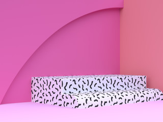 pink orange wall floor corner blank podium white black pattern 3d rendering geometric scene