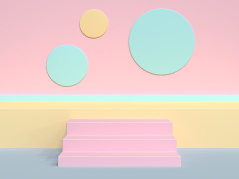 Pastel Scene Pink Blue Yellow Wall Blank Podium Geometric Set 3d Render Background