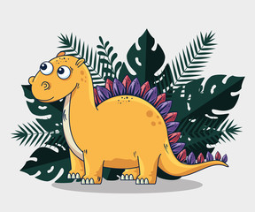 stogosaurus wild dinosaur and leaves branches plants